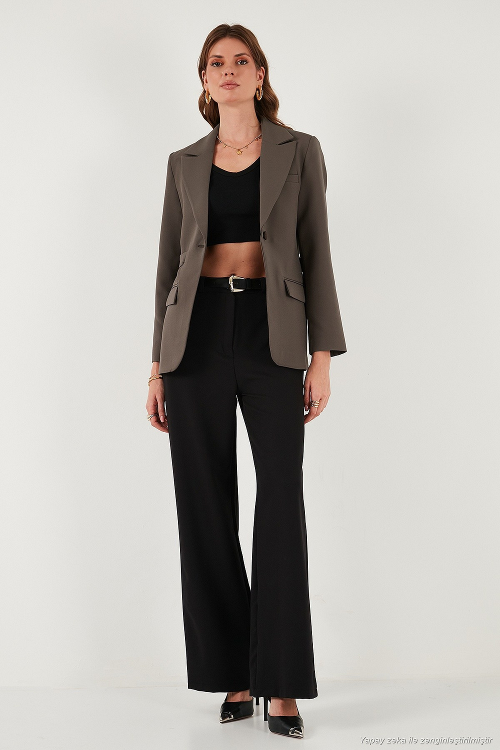 Regular Fit Kruvaze Yaka Kemerli Blazer Kadın Ceket 6839367 KAHVE