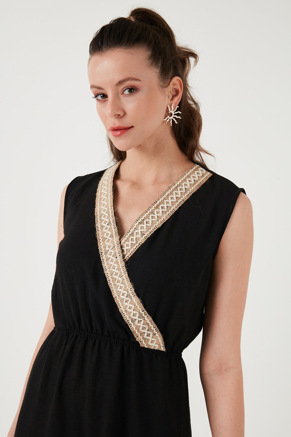 Regular Fit Kruvaze Yaka Midi Kadın Elbise 6118103 SİYAH