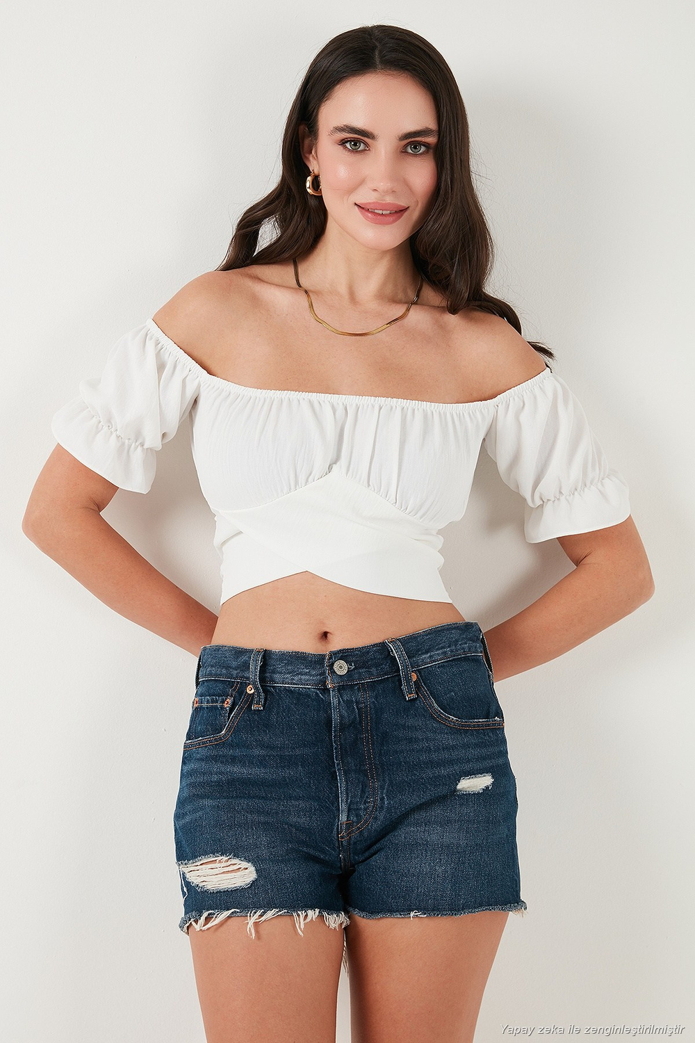 Regular Fit Madonna Yaka Bağlama Detaylı Crop Kadın Bluz 6527017 BEYAZ