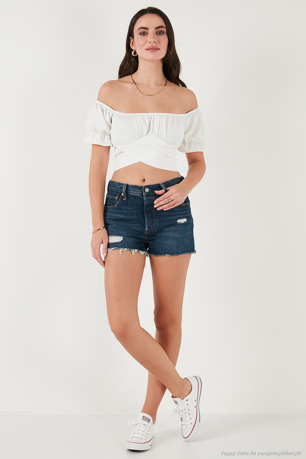 Regular Fit Madonna Yaka Bağlama Detaylı Crop Kadın Bluz 6527017 BEYAZ