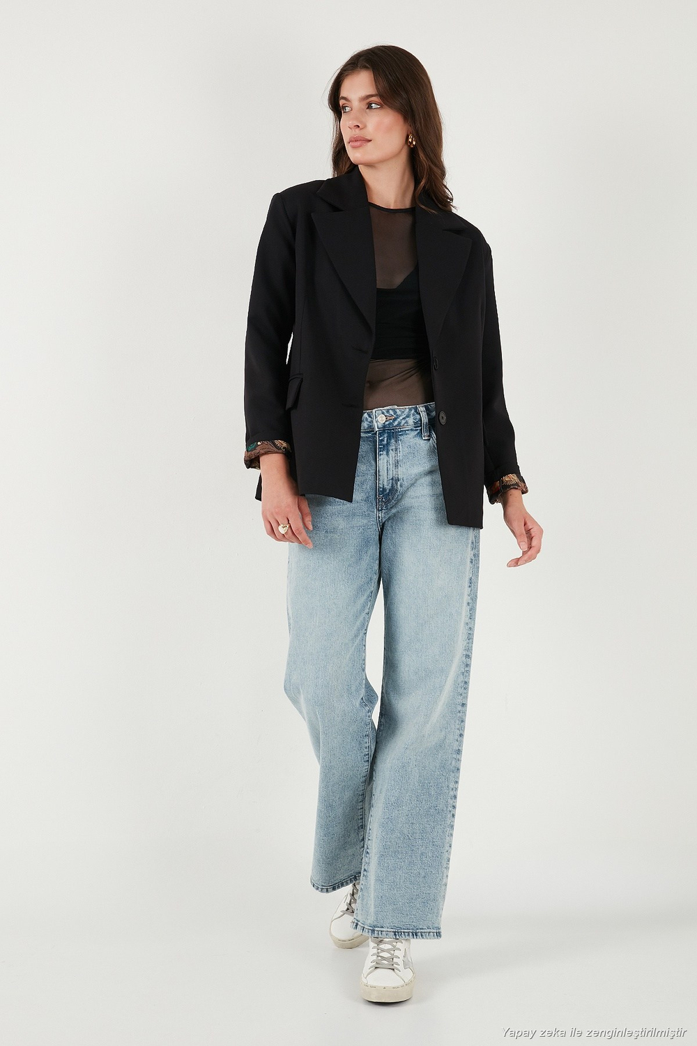 Regular Fit Mono Yaka Desenli Astar Detaylı Blazer Kadın Ceket 6524430 SİYAH