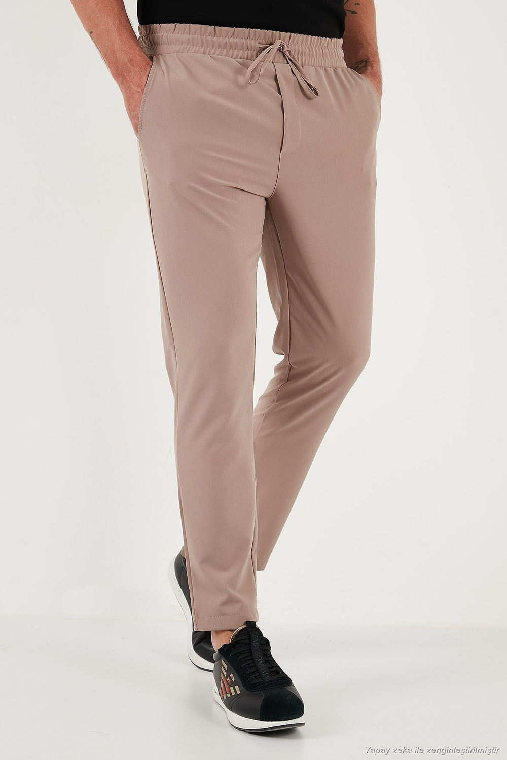 Regular Fit Normal Bel Düz Paça Bağlamalı Jogger Erkek Pantolon CF25617801 BEJ