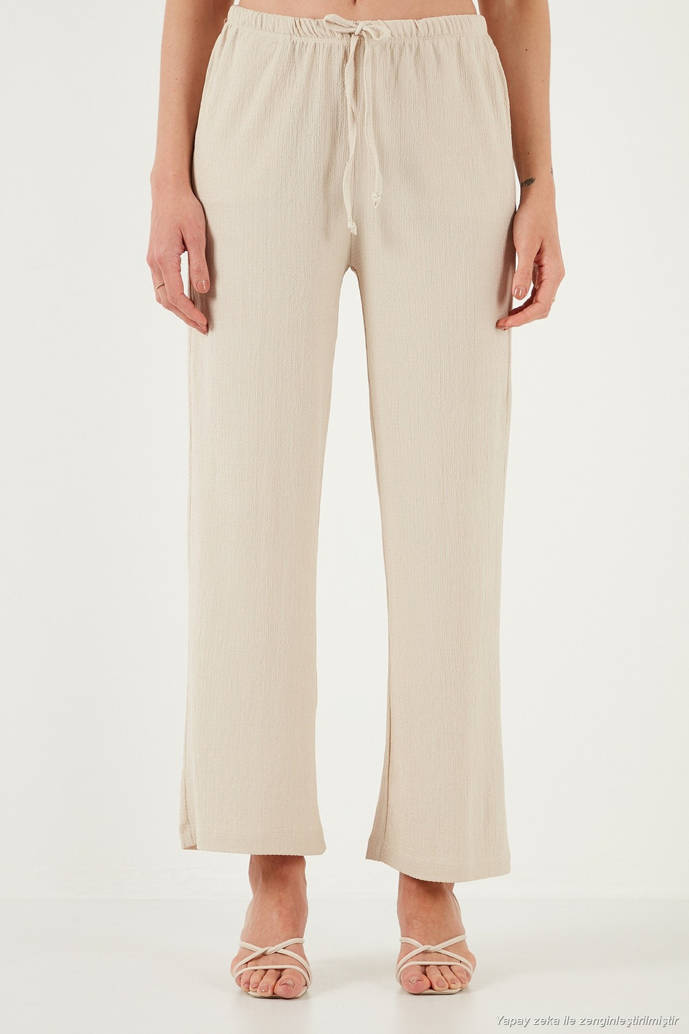 Regular Fit Normal Bel Geniş Paça Kadın Pantolon 5866117 TAŞ