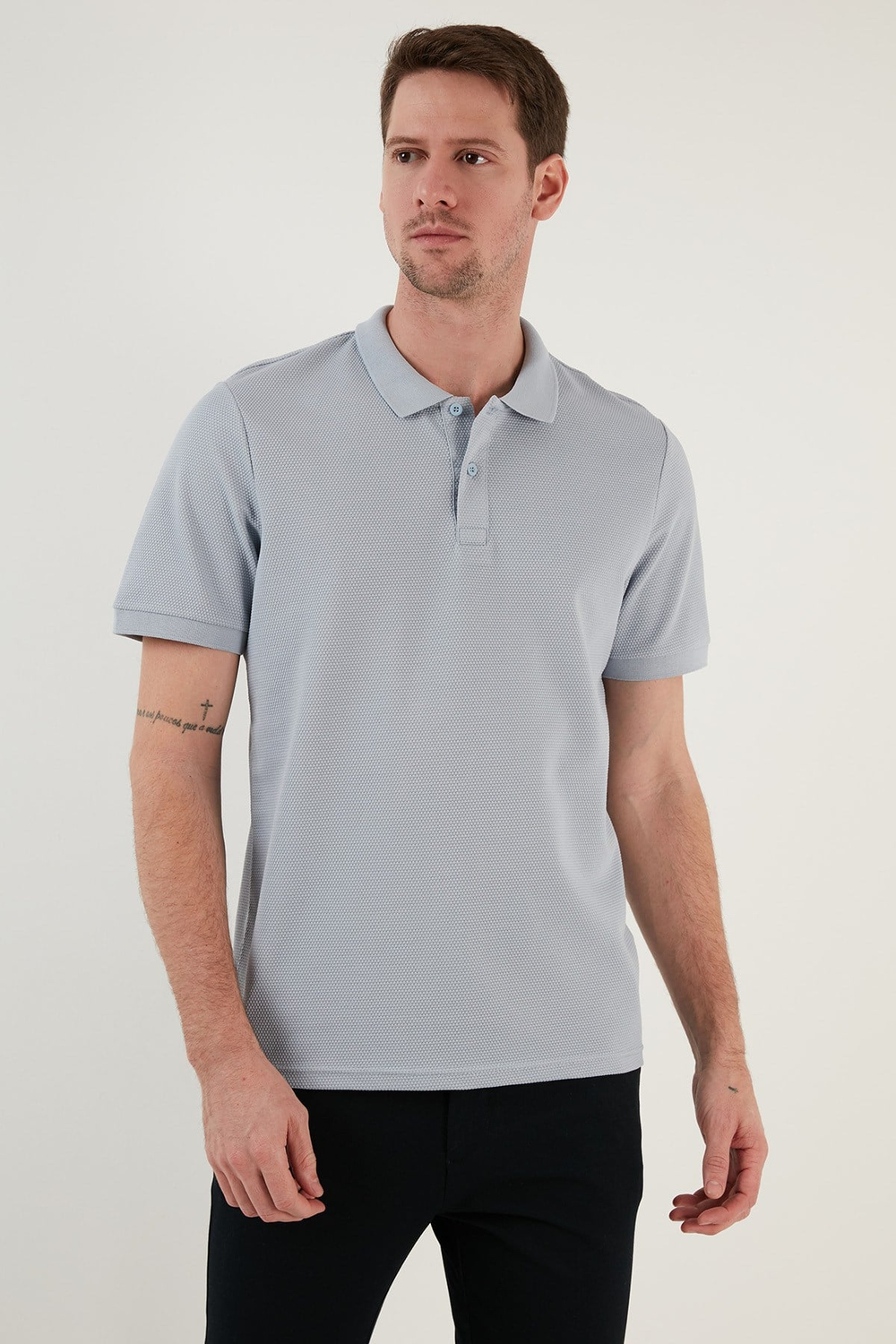Regular Fit Pamuklu Düğmeli Erkek Polo Yaka T Shirt 5902326 AÇIK GRİ