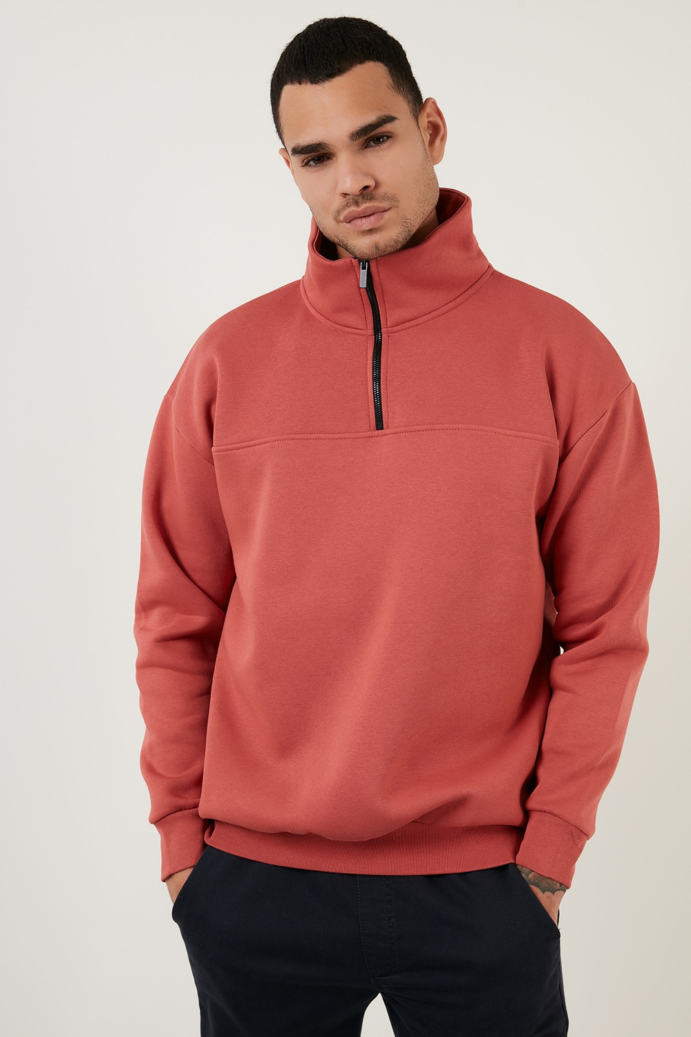 Regular Fit Pamuklu İçi Tüylü Yumuşak Şardonlu Kışlık Erkek Sweat 59053431 Tarçın