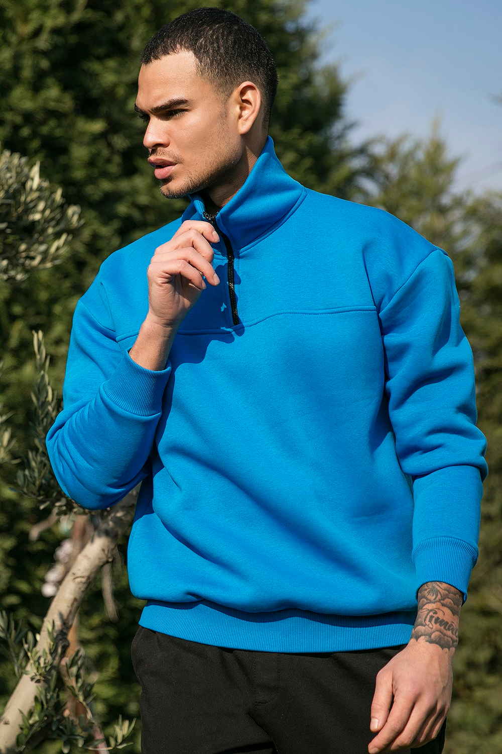 Regular Fit Pamuklu İçi Tüylü Yumuşak Şardonlu Kışlık Erkek Sweat 59053431 Deniz Mavi