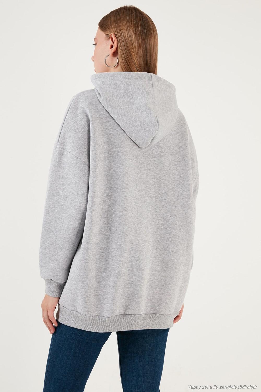 Regular Fit Pamuklu Kapüşonlu Yaka Şardonlu Kışlık 2li Paket Kadın Sweat 5863854S2 Gri Melanj-Mor