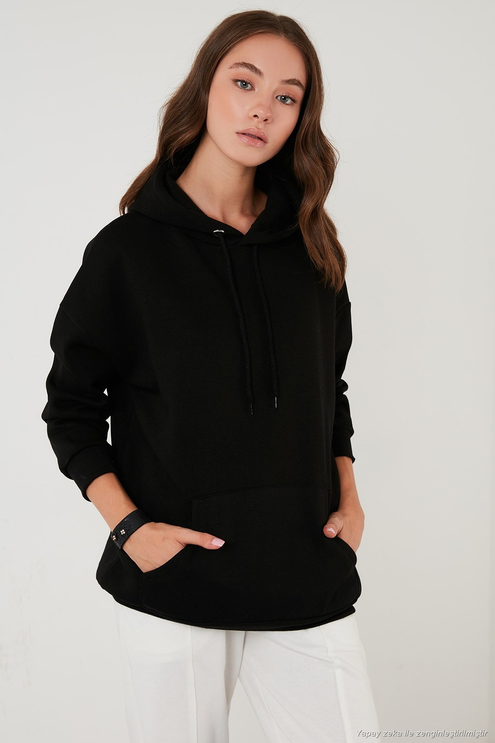 Regular Fit Pamuklu Kapüşonlu Yaka Şardonlu Kışlık 2li Paket Kadın Sweat 5863854S2 EKRU-SİYAH