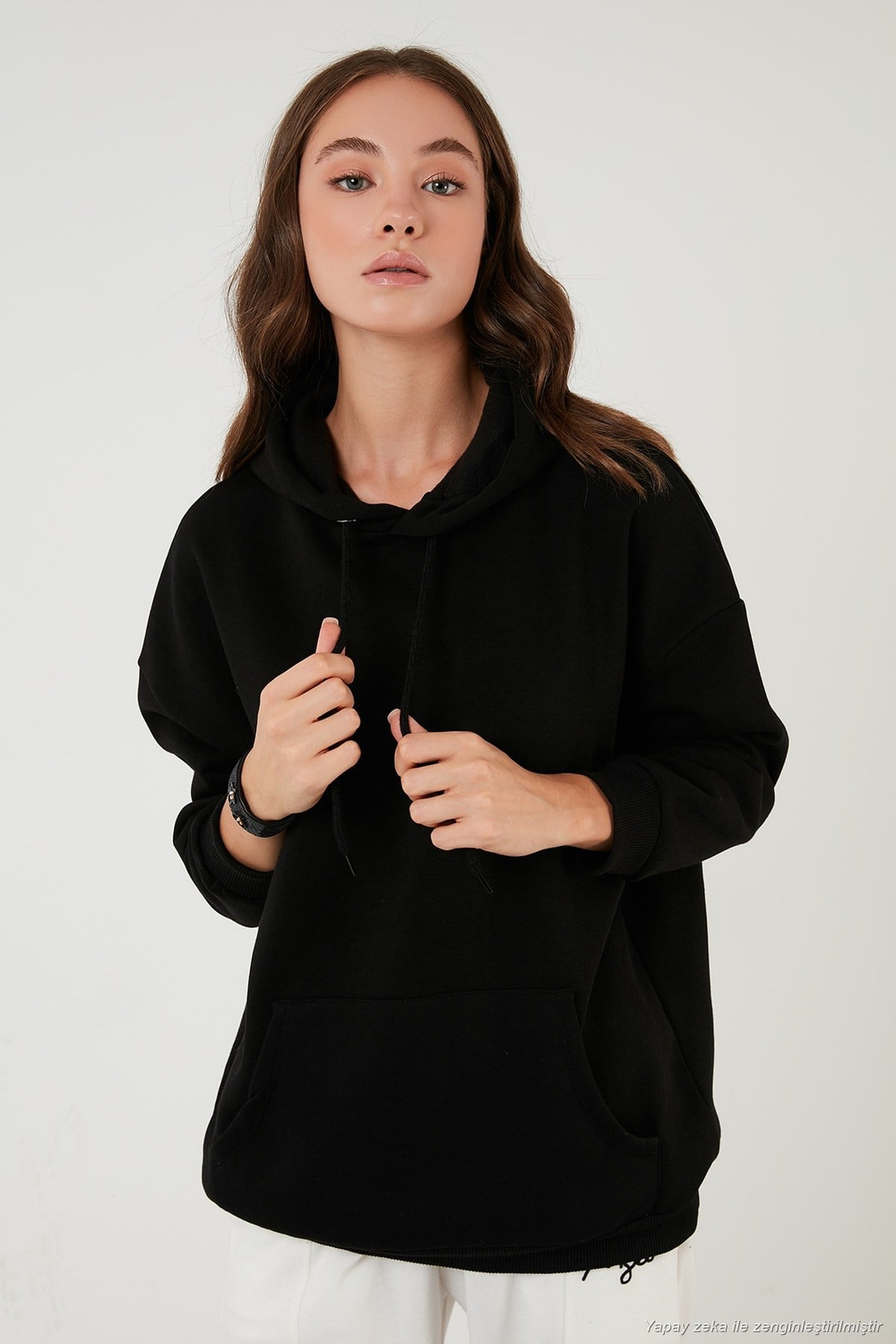 Regular Fit Pamuklu Kapüşonlu Yaka Şardonlu Kışlık 2li Paket Kadın Sweat 5863854S2 KAHVE-SİYAH