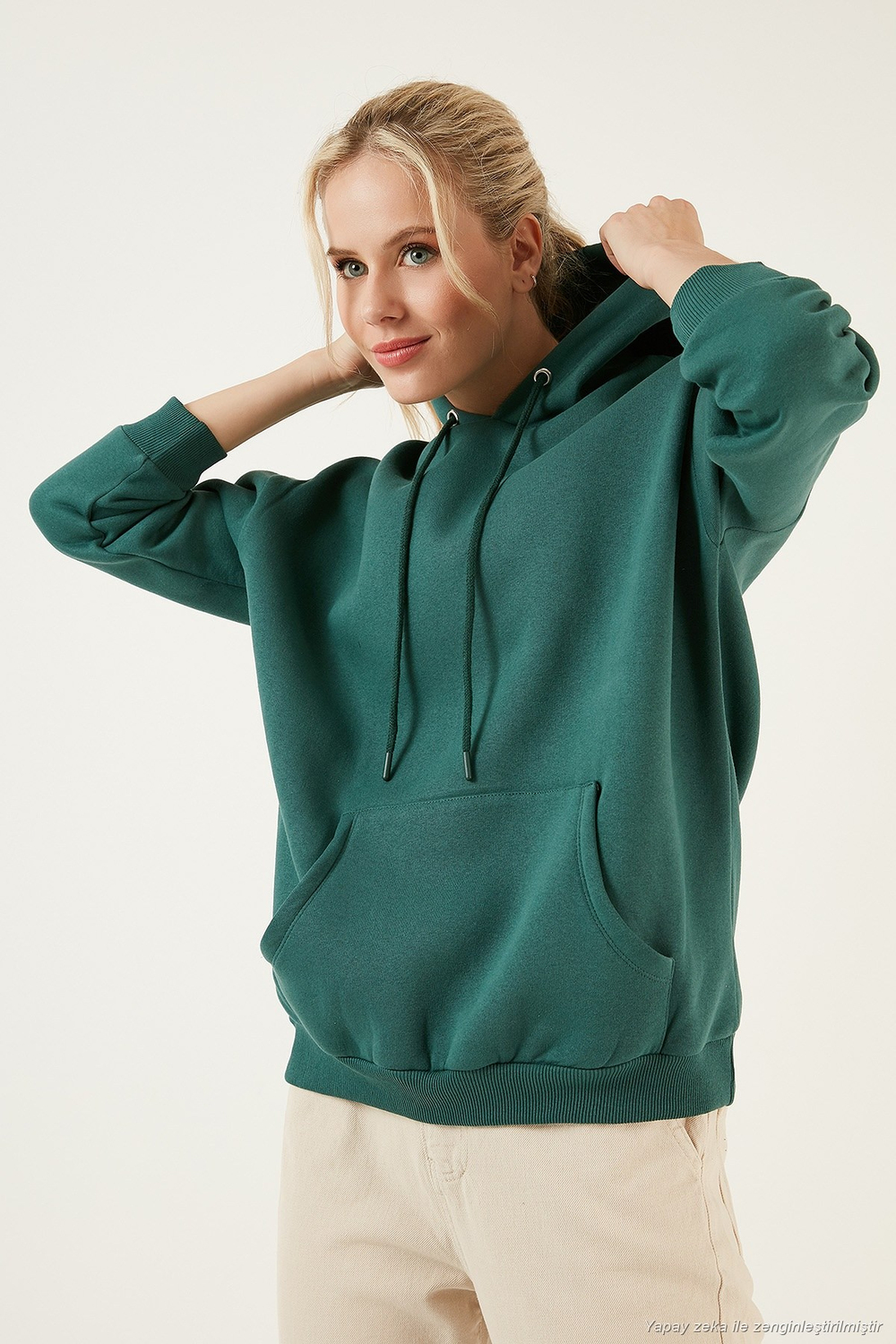 Regular Fit Pamuklu Kapüşonlu Yaka Şardonlu Kışlık 2li Paket Kadın Sweat 5863854S2 Nefti-Bisküvi