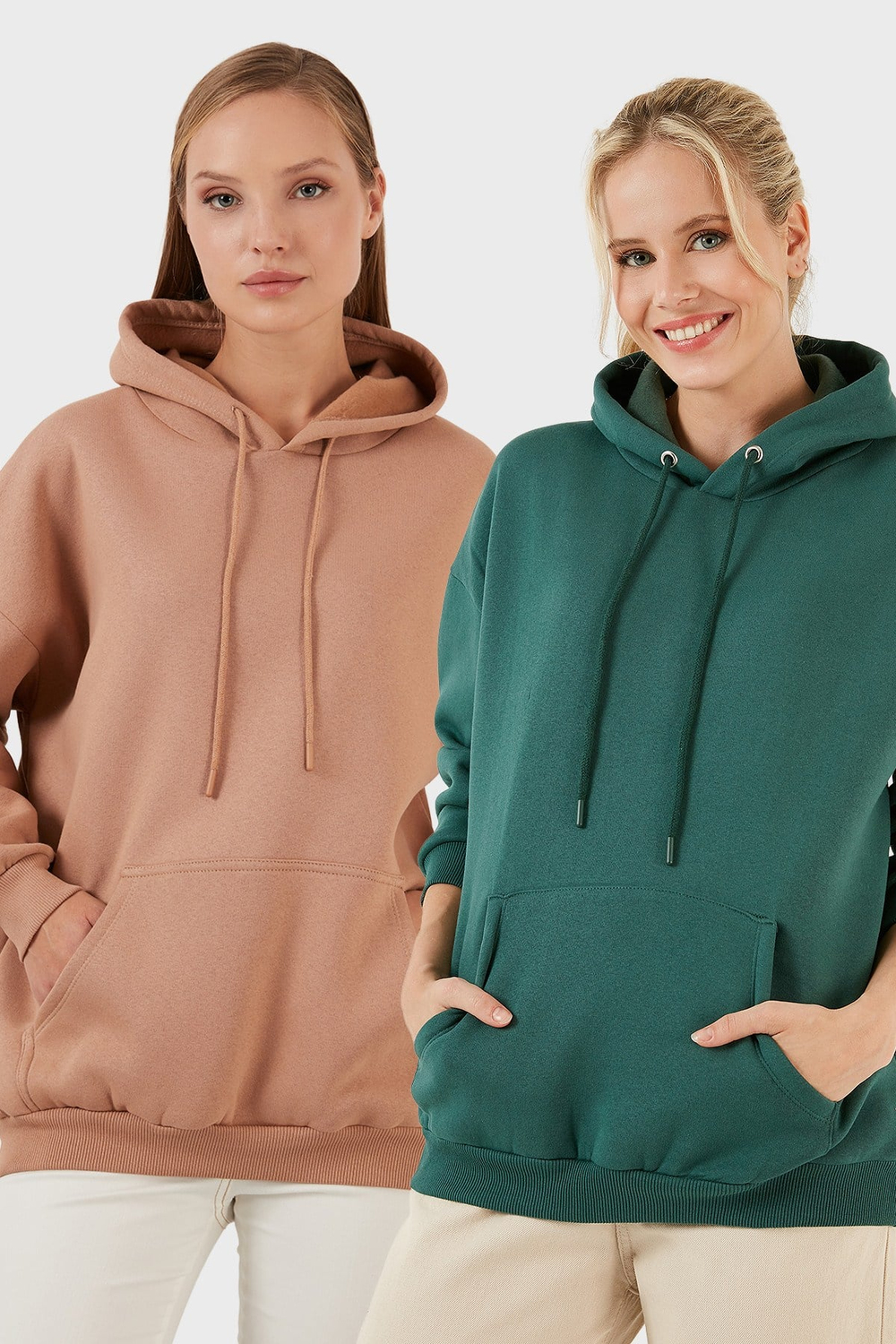 Regular Fit Pamuklu Kapüşonlu Yaka Şardonlu Kışlık 2li Paket Kadın Sweat 5863854S2 Nefti-Bisküvi