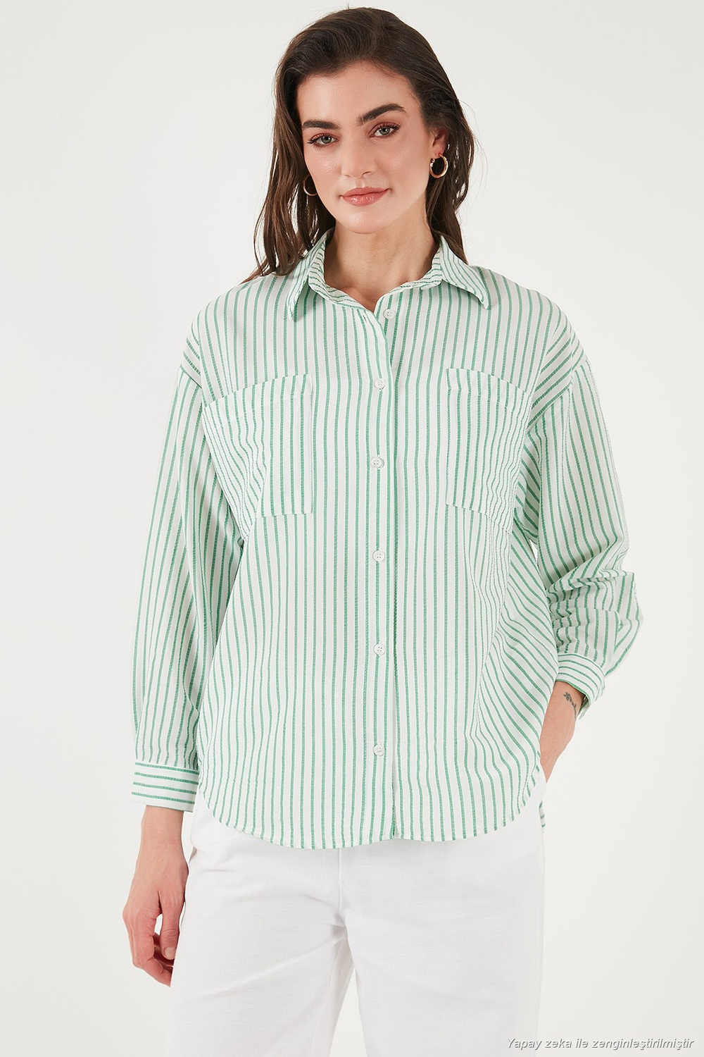 Regular Fit Uzun Kollu Çizgili Kadın Gömlek 6772875 BENETTON
