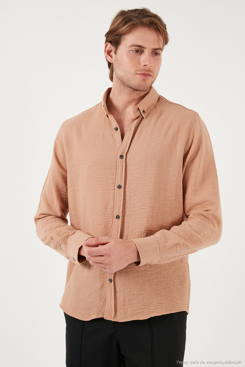 Regular Fit Uzun Kollu Düğmeli Yaka Erkek Gömlek CF25S116777 KAHVE