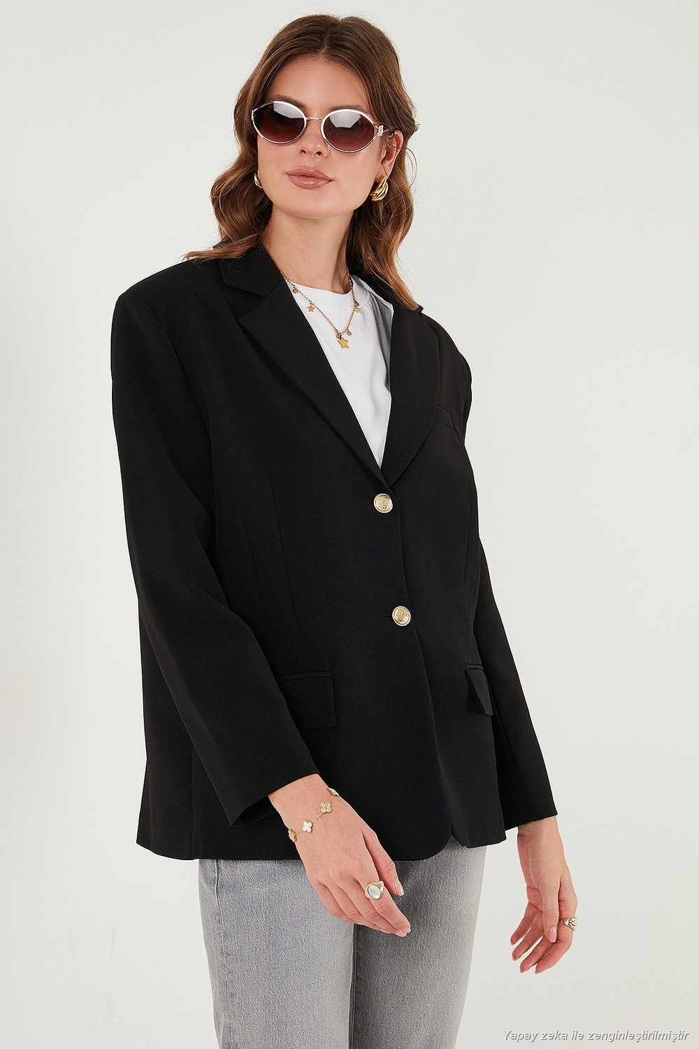 Regular Fit  Yaka Düğmeli Blazer Kadın Ceket 6839562 SİYAH