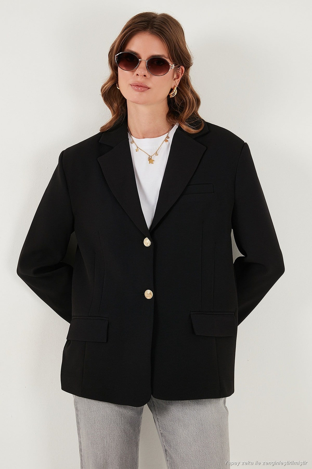 Regular Fit  Yaka Düğmeli Blazer Kadın Ceket 6839562 SİYAH