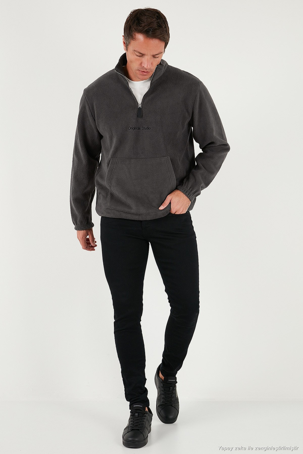 Regular Fit Yarım Fermuarlı Dik Yaka Yumuşak Dokulu Erkek Sweat 59060661 ANTRASİT