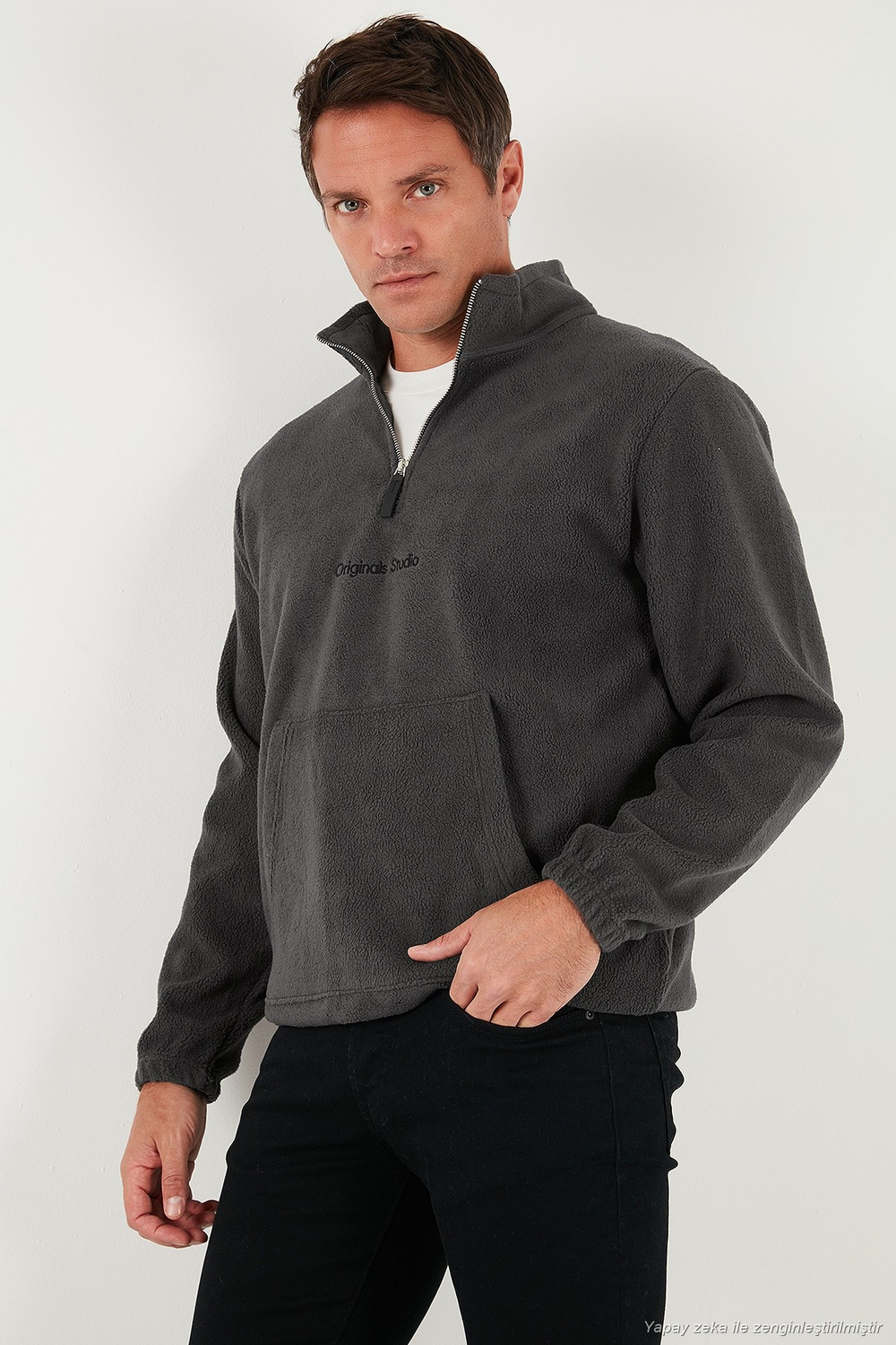 Regular Fit Yarım Fermuarlı Dik Yaka Yumuşak Dokulu Erkek Sweat 59060661 ANTRASİT