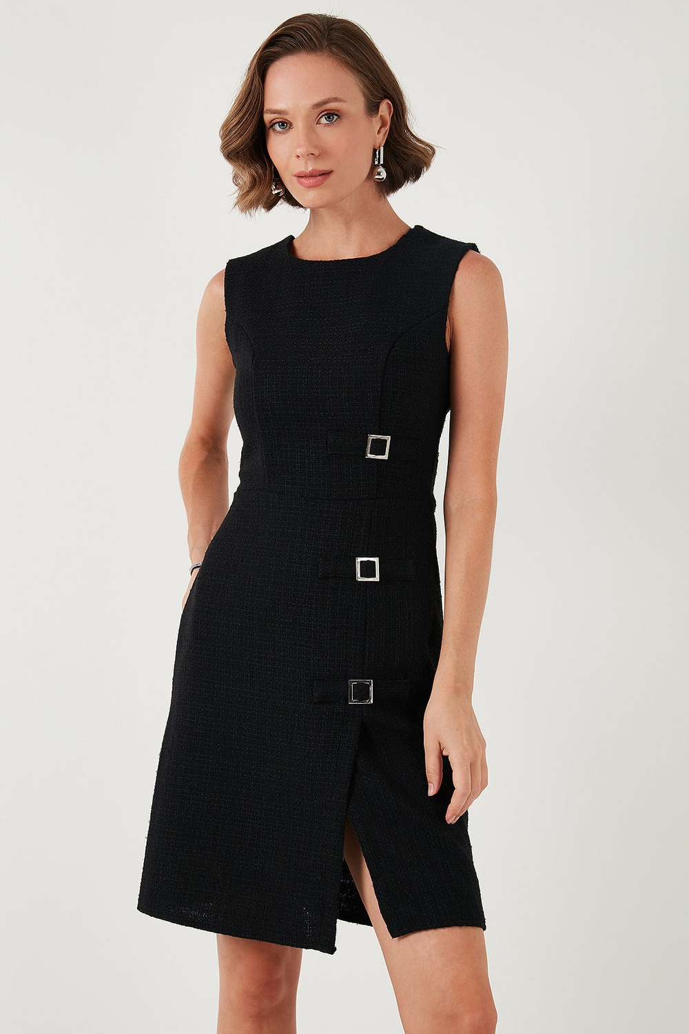 Regular Fit Yırtmaçlı Mini Tüvit Kalem Kadın Elbise 611EL594 SİYAH