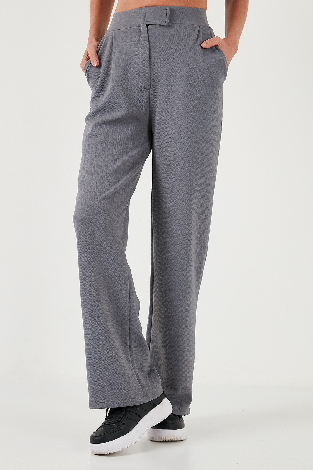 Regular Fit Yüksek Bel Bol Paça Kadın Pantolon 5861279 GRİ