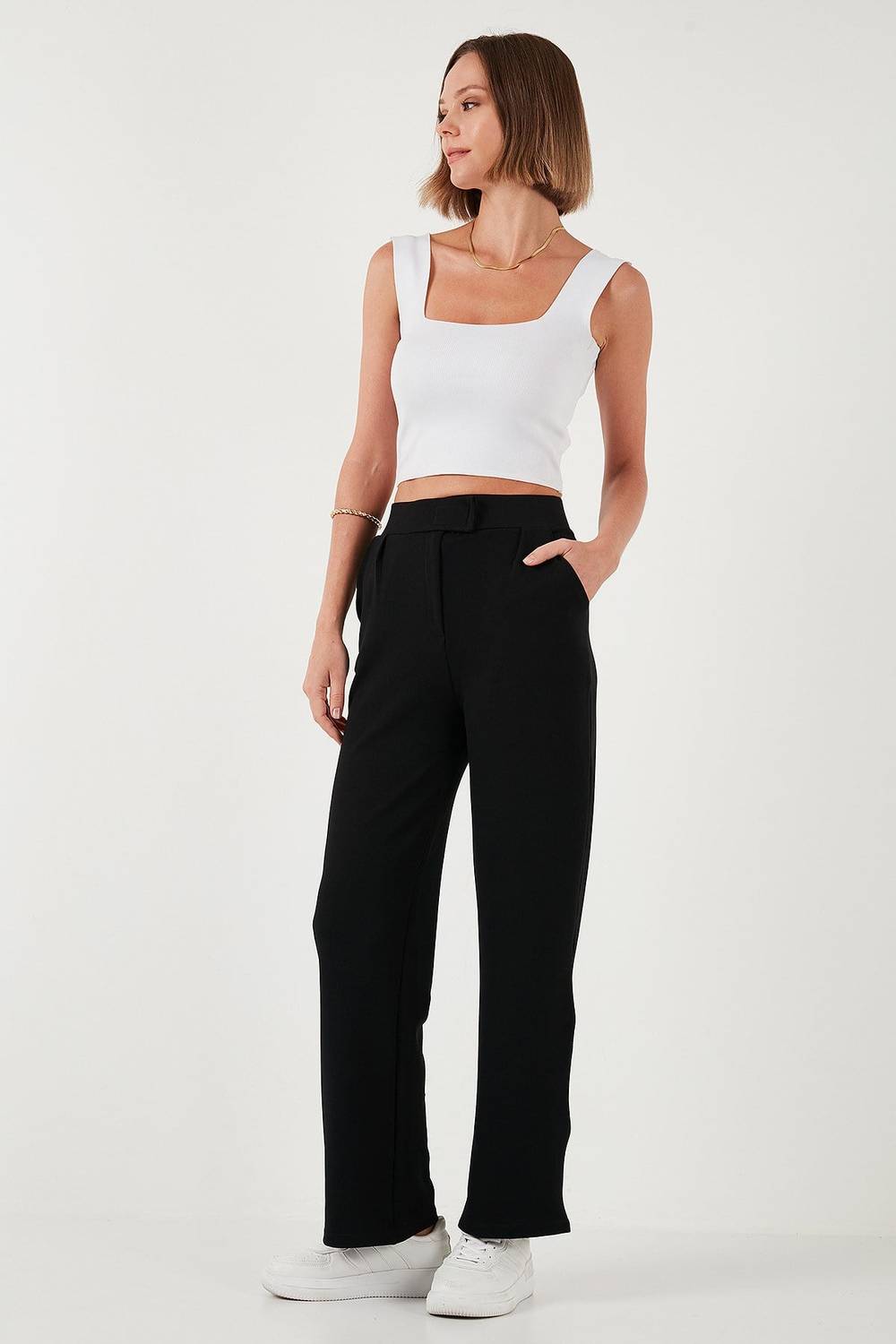 Regular Fit Yüksek Bel Bol Paça Kadın Pantolon 5861279 SİYAH