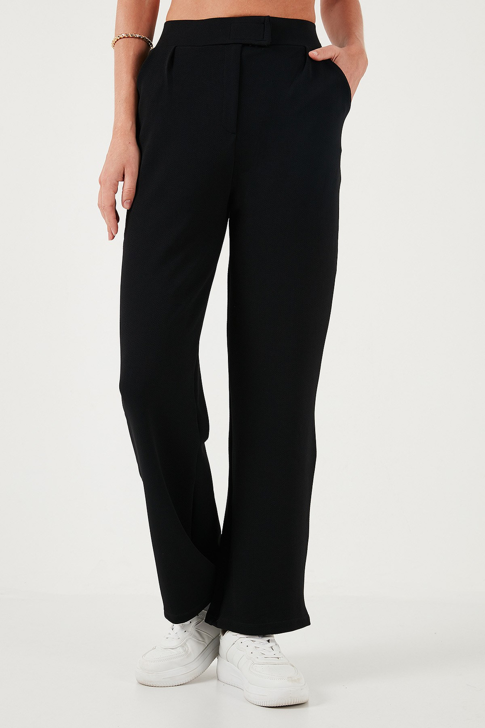 Regular Fit Yüksek Bel Bol Paça Kadın Pantolon 5861279 SİYAH