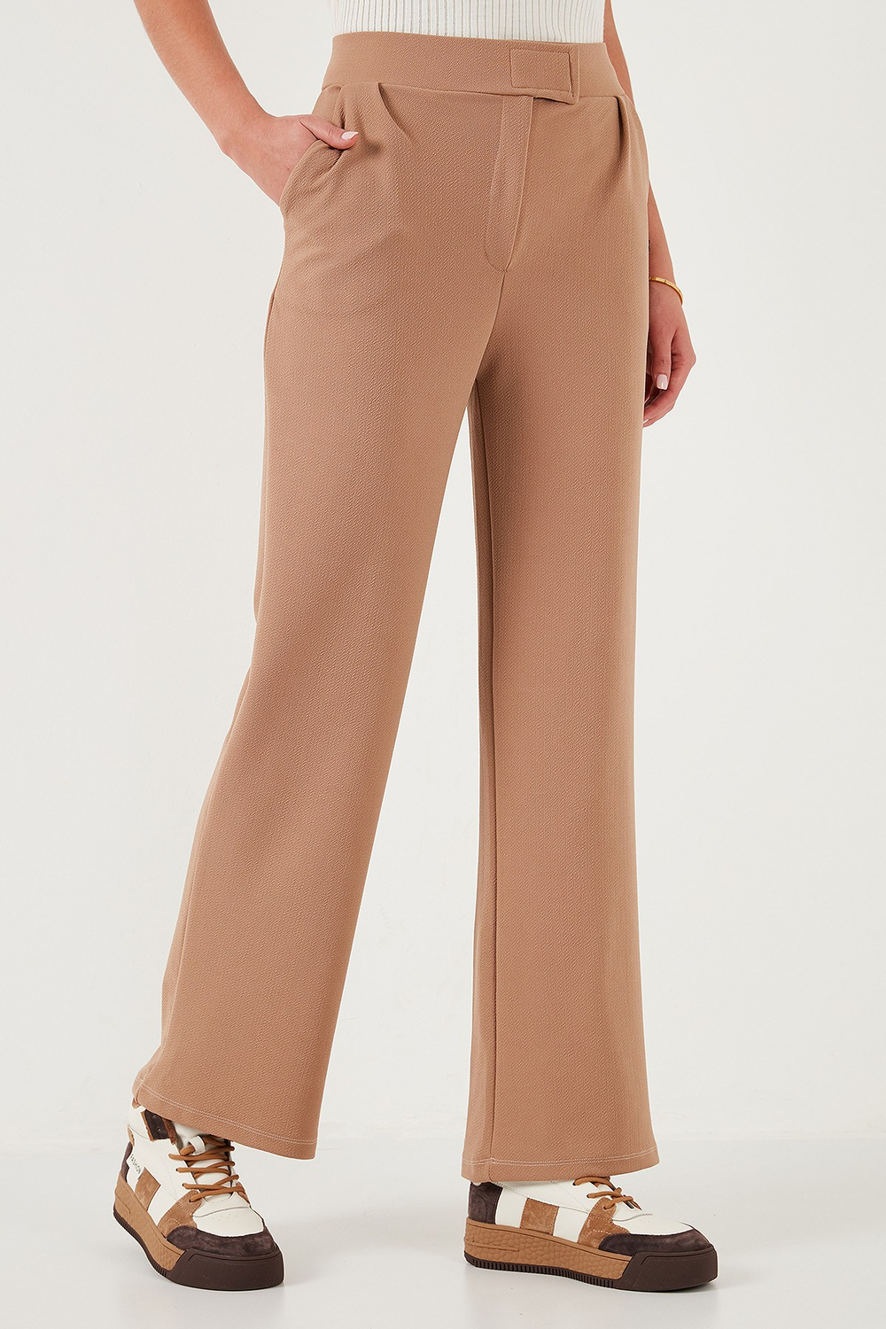 Regular Fit Yüksek Bel Bol Paça Kadın Pantolon 5861279 TABA