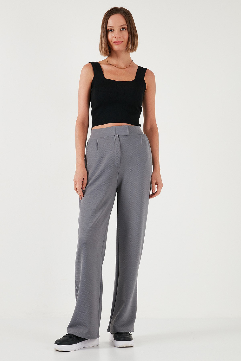 Regular Fit Yüksek Bel Bol Paça Kadın Pantolon 5861279 GRİ