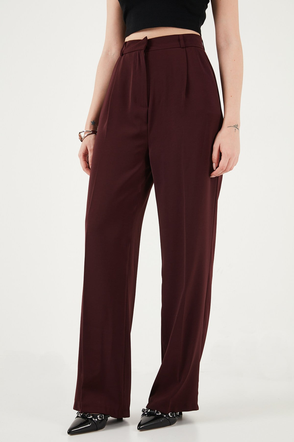 Regular Fit Yüksek Bel Düz Paça Kadın Pantolon 6923873 MÜRDÜM