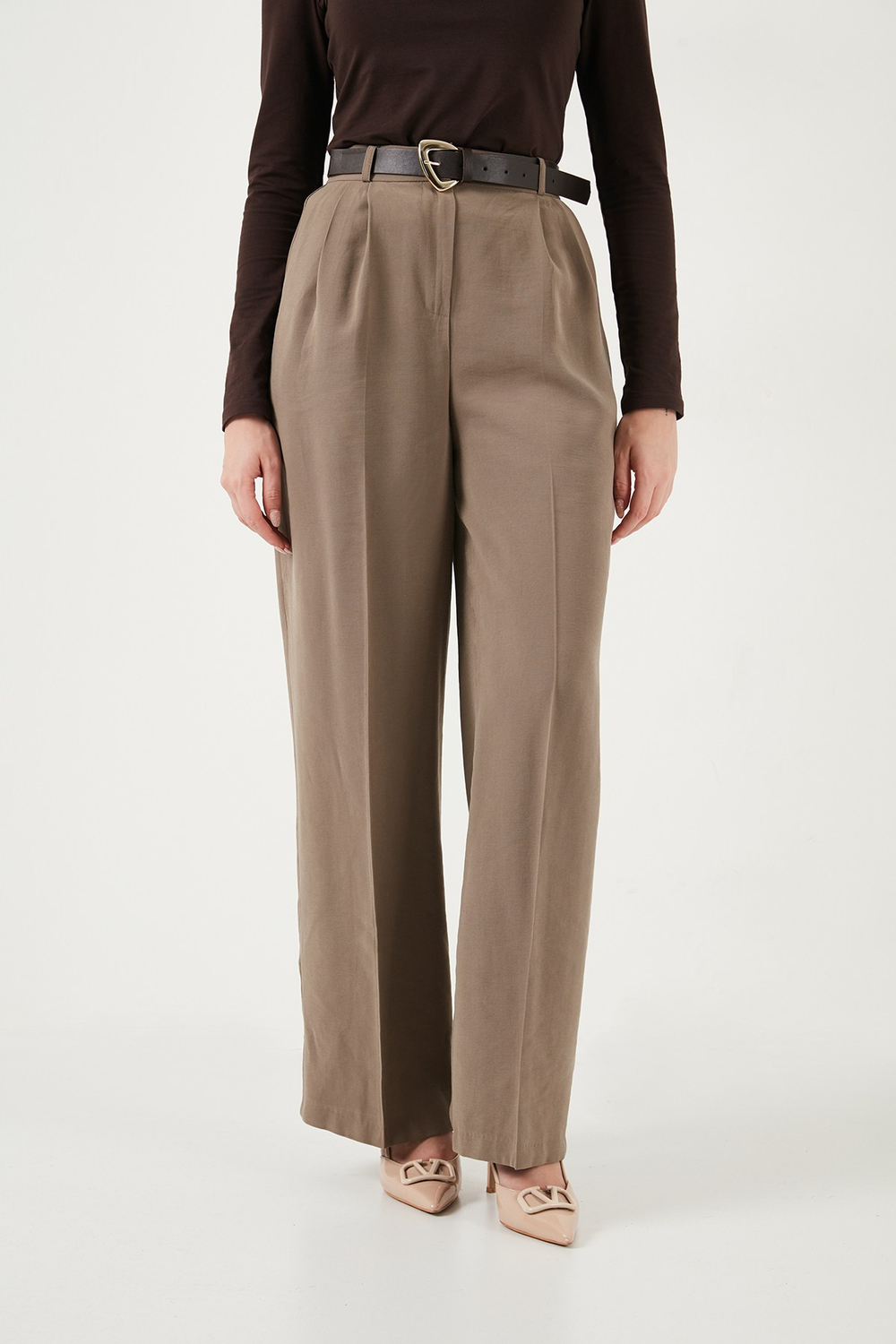 Regular Fit Yüksek Bel Düz Paça Kadın Pantolon 6923875 HAKİ