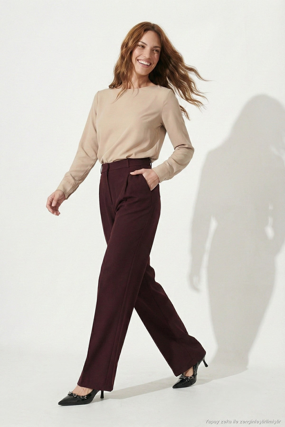 Regular Fit Yüksek Bel Düz Paça Kadın Pantolon 6923873 MÜRDÜM