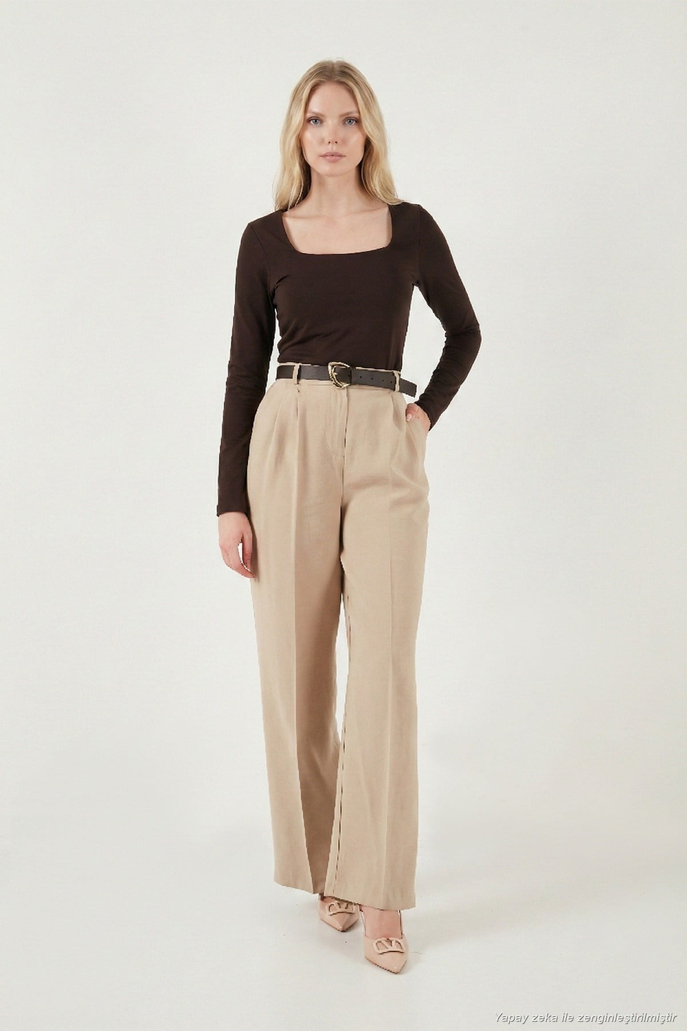 Regular Fit Yüksek Bel Düz Paça Kadın Pantolon 6923875 VİZON