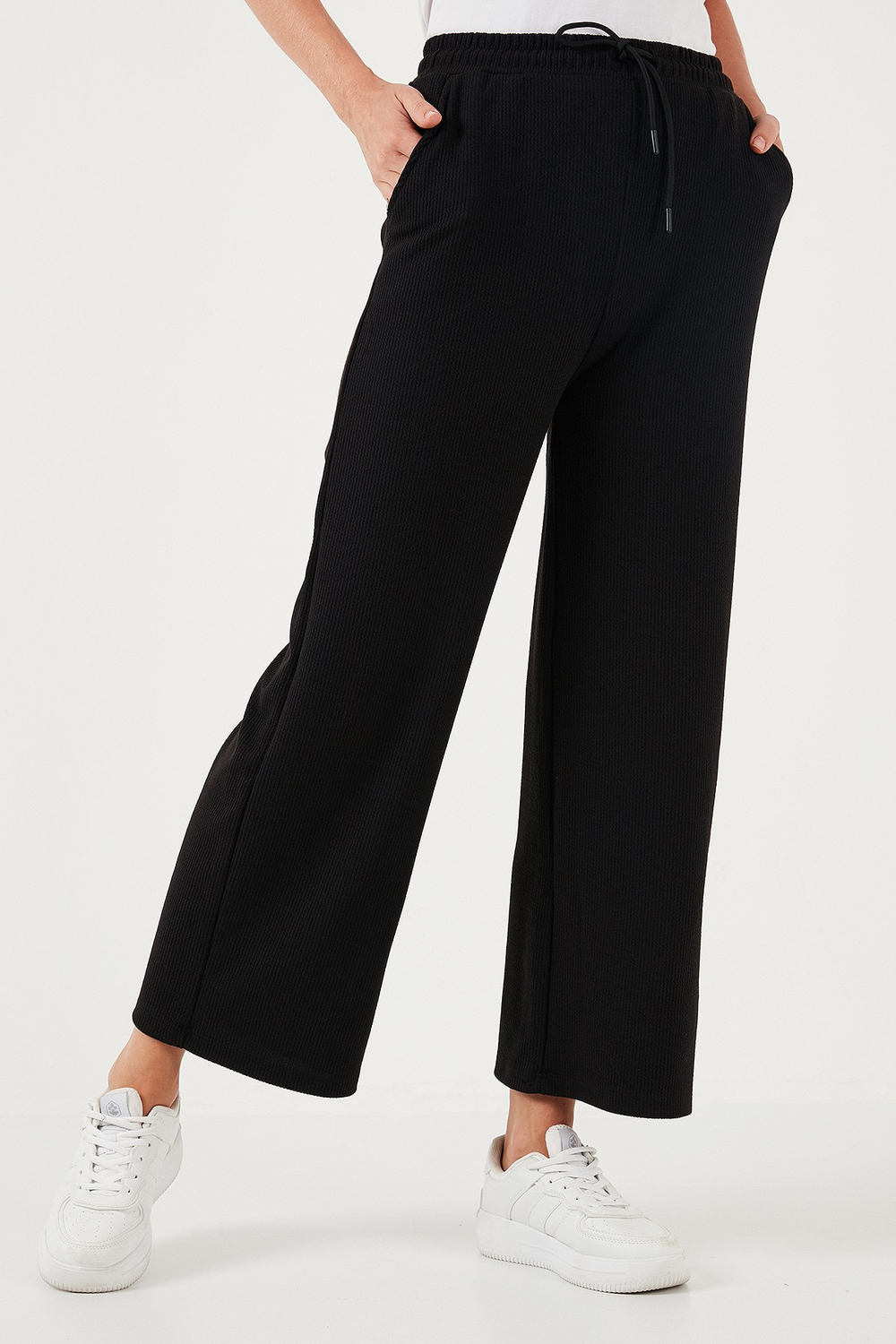 Regular Fit Yüksek Bel Geniş Paça Kadın Pantolon 5865882 SİYAH
