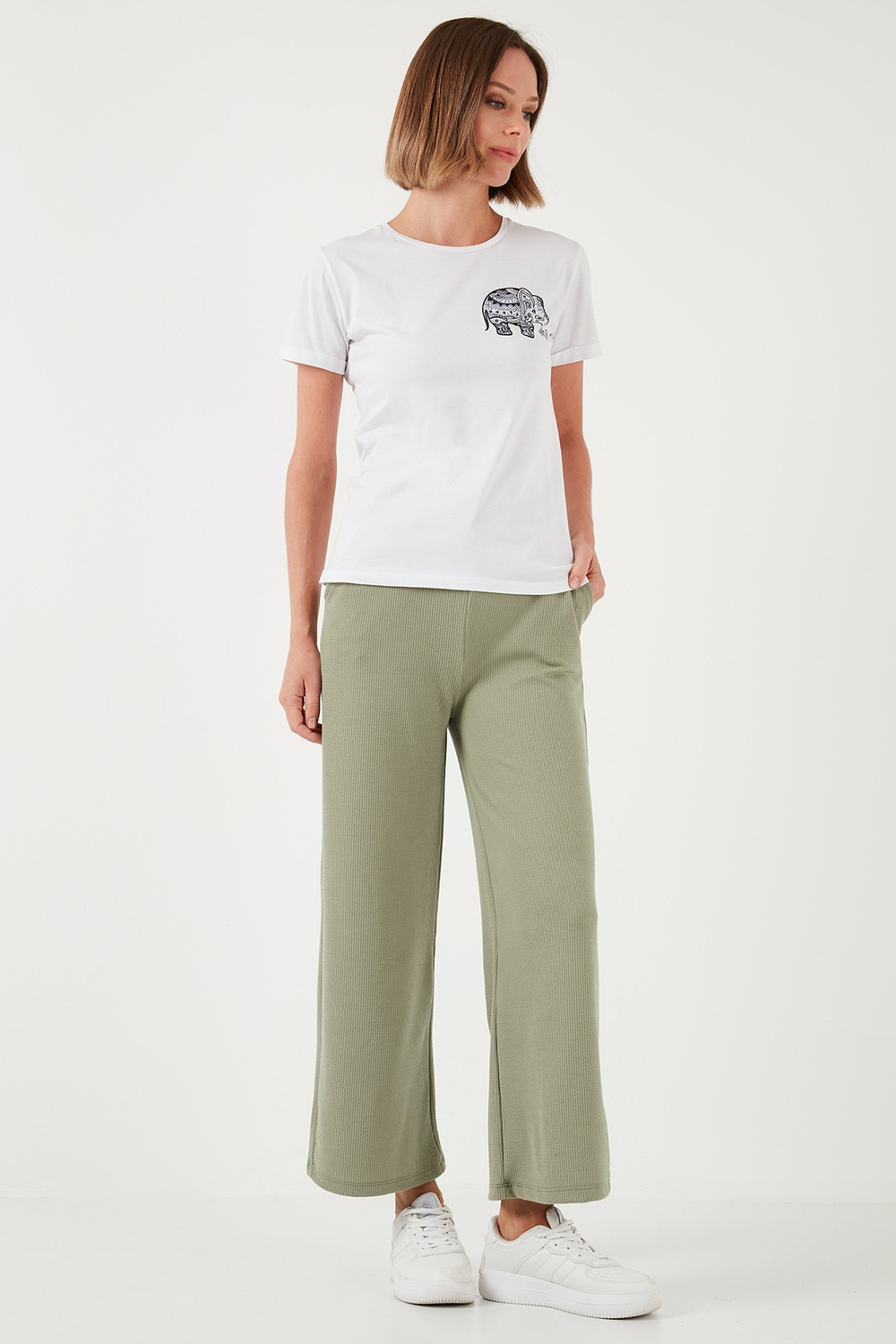 Regular Fit Yüksek Bel Geniş Paça Kadın Pantolon 5865882 Olive