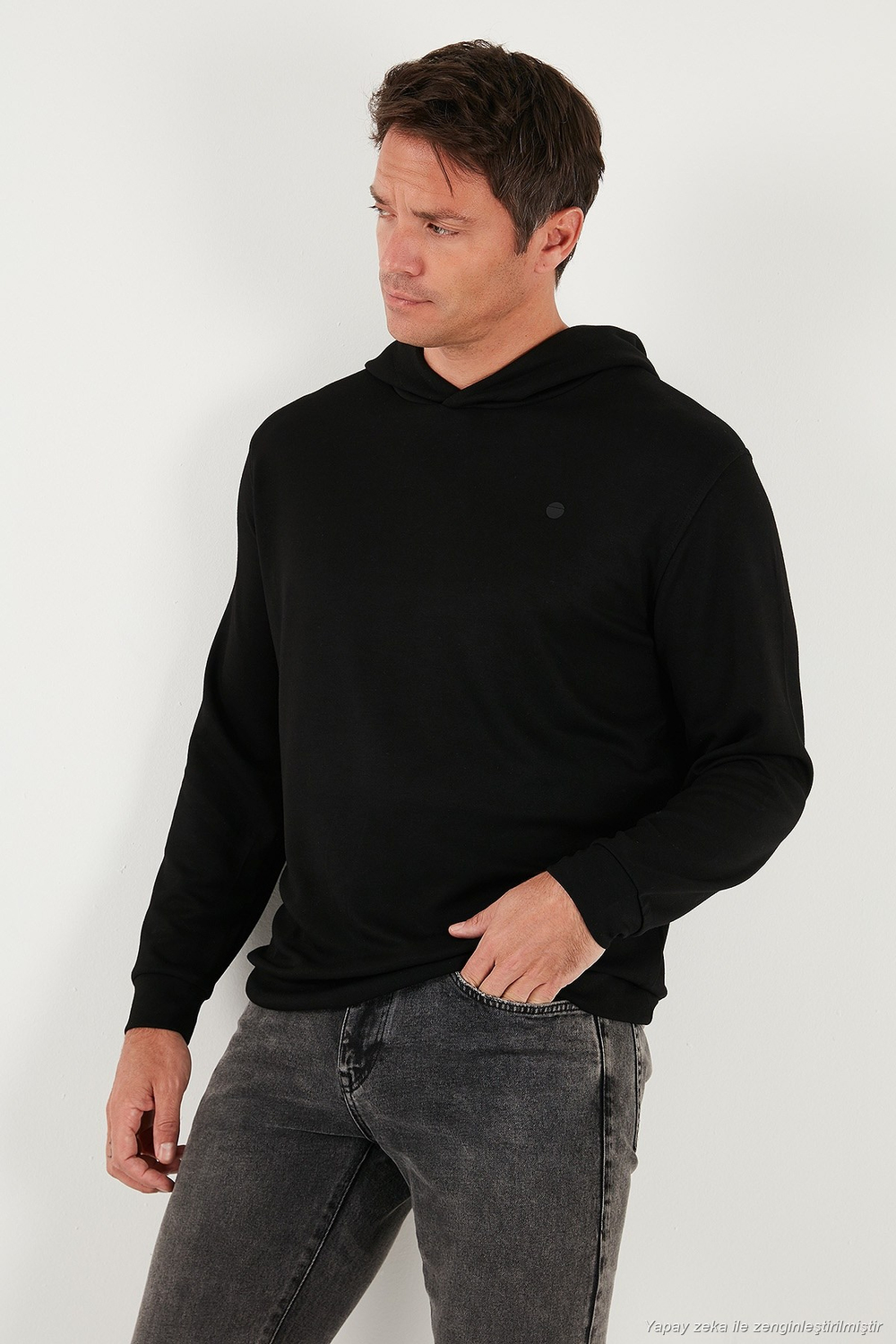 Relaxed Fit Kapüşonlu Yumuşak Dokulu Erkek Sweat 5901063 SİYAH