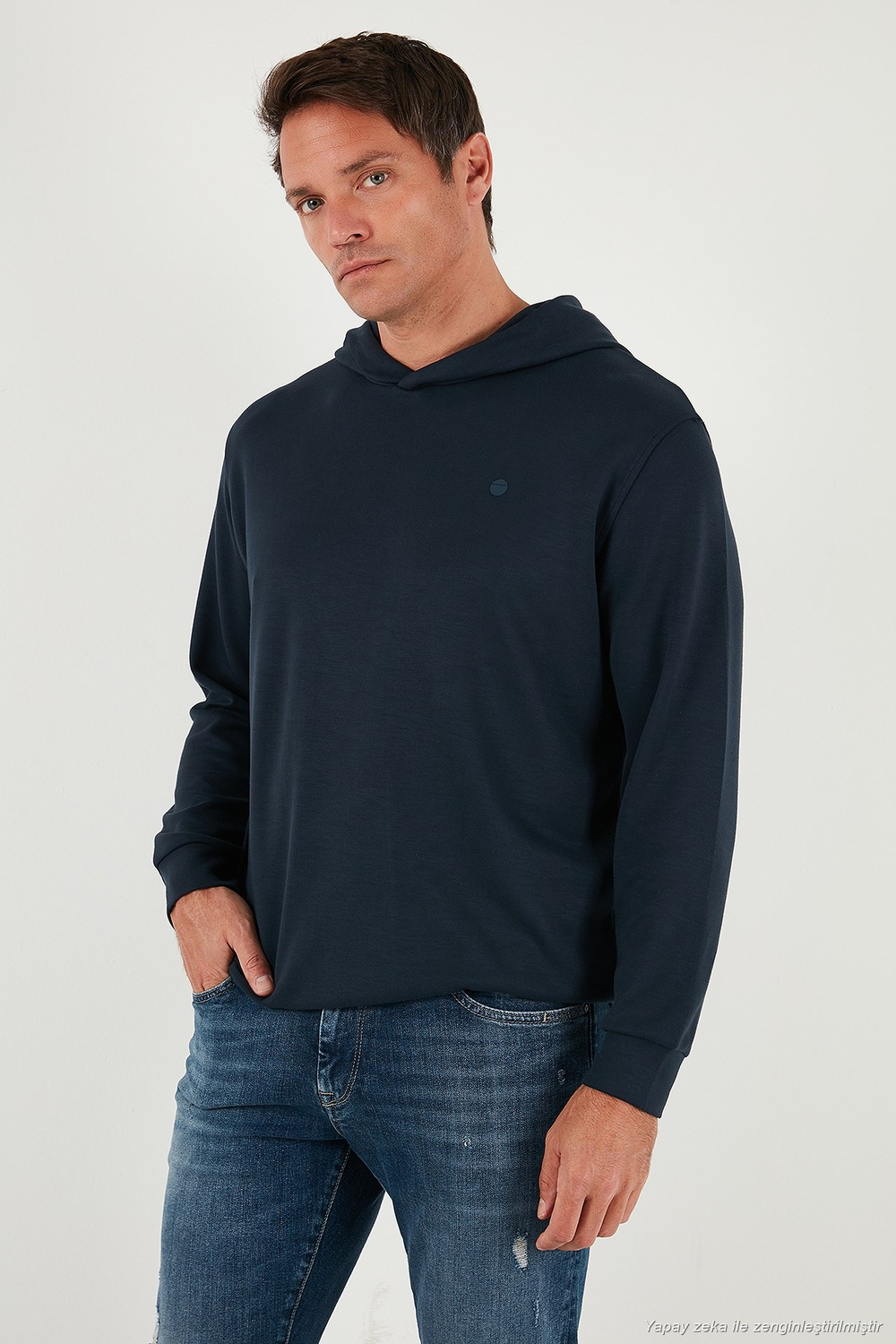 Relaxed Fit Kapüşonlu Yumuşak Dokulu Erkek Sweat 5901063 LACİVERT