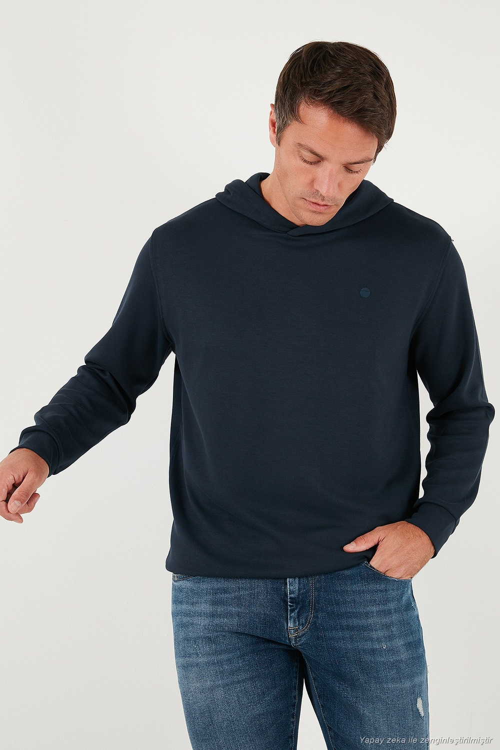 Relaxed Fit Kapüşonlu Yumuşak Dokulu Erkek Sweat 5901063 LACİVERT