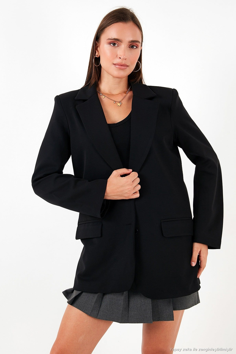 Relaxed Fit Mono Yaka Cepli Blazer Kadın Ceket 611BC00132 SİYAH