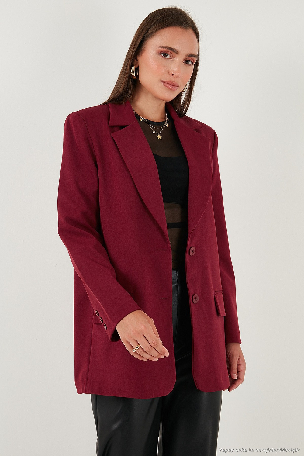 Relaxed Fit Mono Yaka Cepli Blazer Kadın Ceket 611BC00132 BORDO