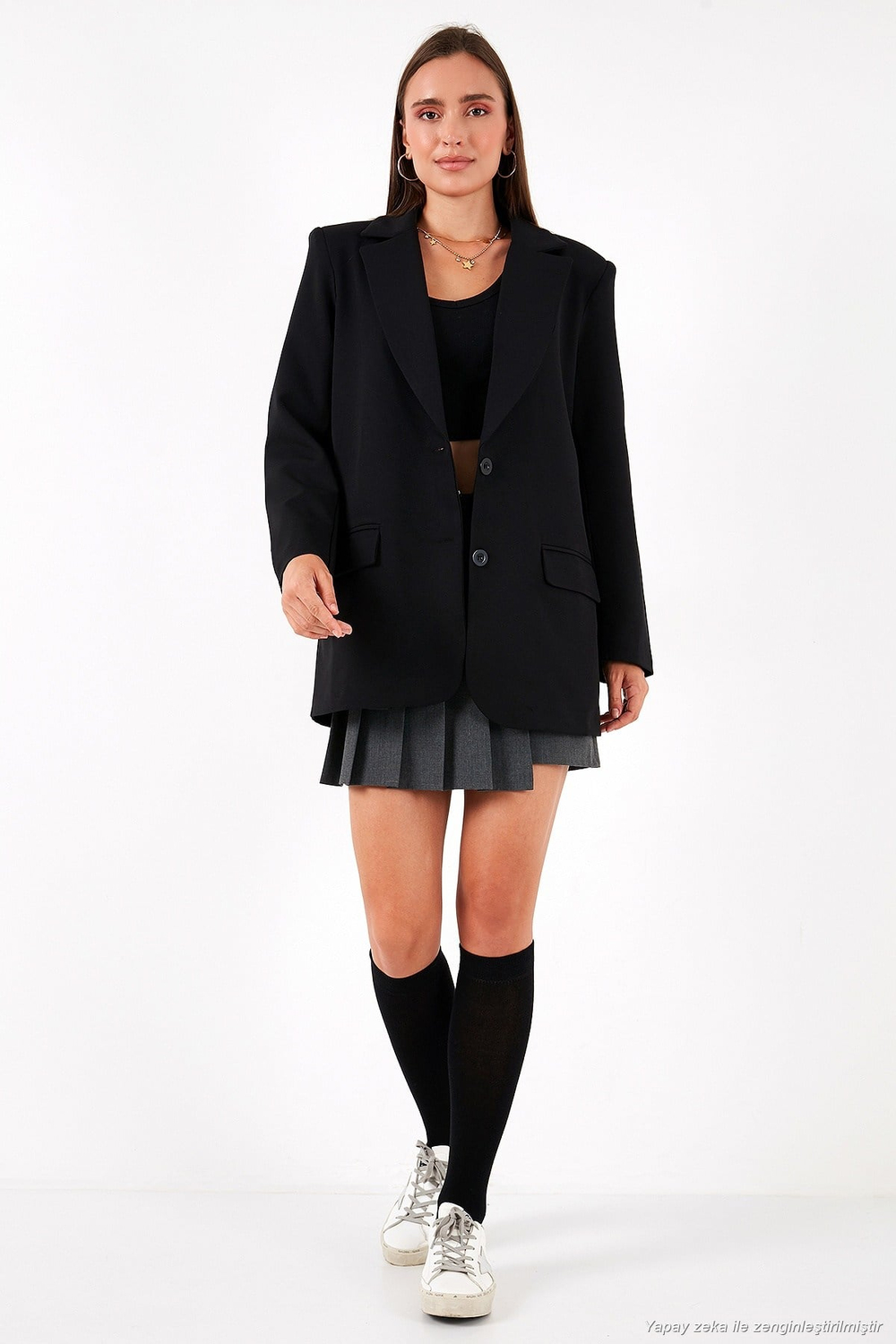 Relaxed Fit Mono Yaka Cepli Blazer Kadın Ceket 611BC00132 SİYAH