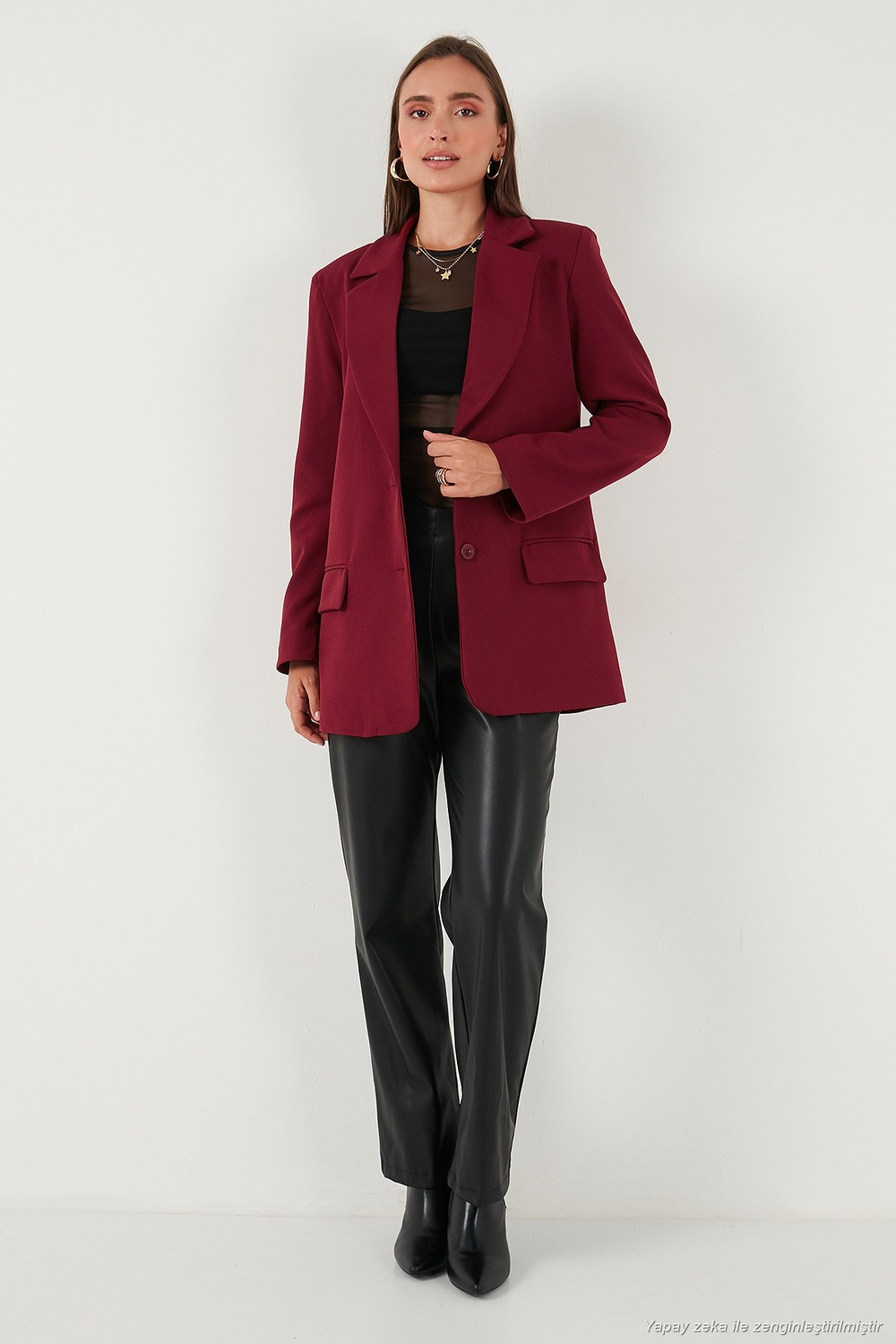 Relaxed Fit Mono Yaka Cepli Blazer Kadın Ceket 611BC00132 BORDO