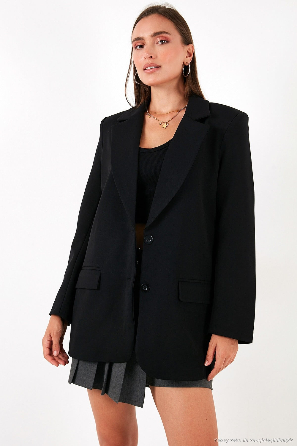 Relaxed Fit Mono Yaka Cepli Blazer Kadın Ceket 611BC00132 SİYAH