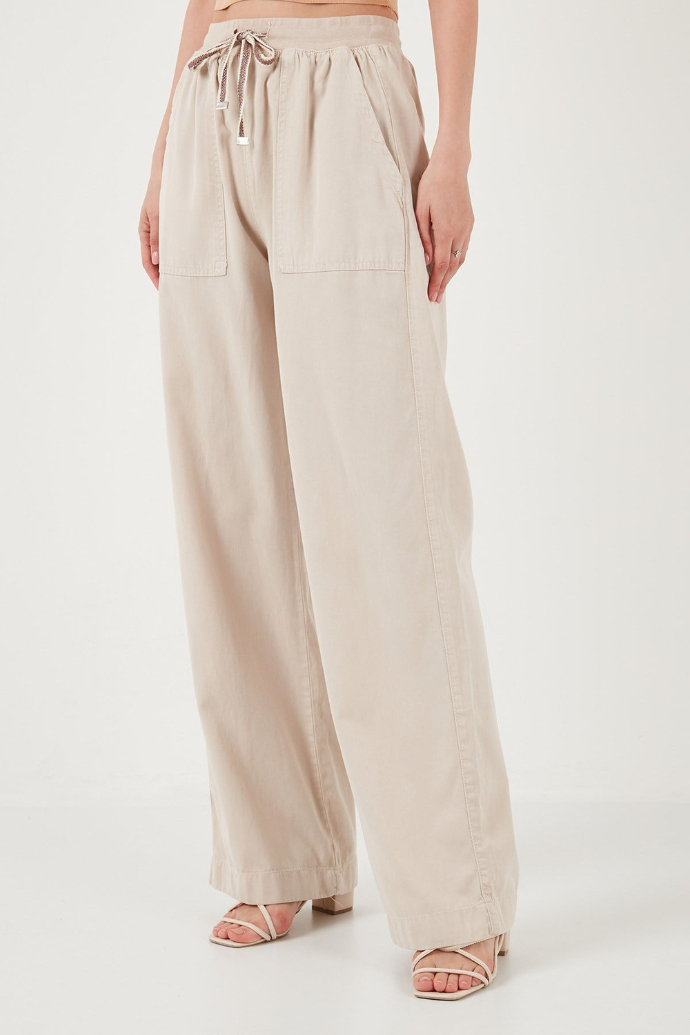 Relaxed Fit Yüksek Bel Bol Paça Kadın Pantolon 668YP5040 TAŞ