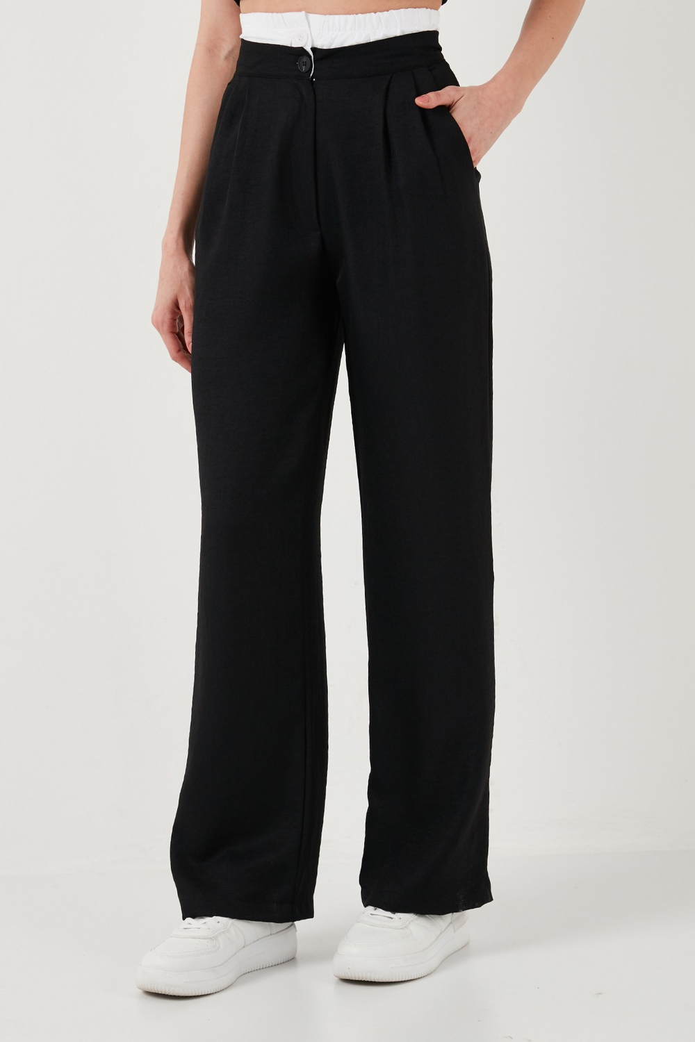 Relaxed Fit Yüksek Bel Bol Paça Kadın Pantolon 673P1012 SİYAH