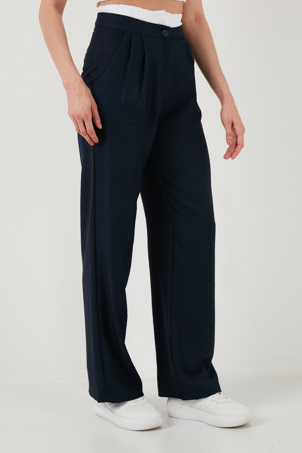 Relaxed Fit Yüksek Bel Bol Paça Kadın Pantolon 673P1012 LACİVERT