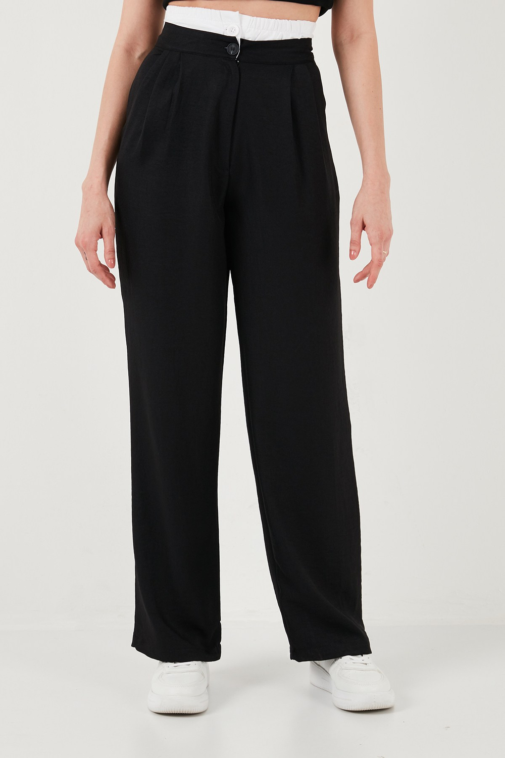 Relaxed Fit Yüksek Bel Bol Paça Kadın Pantolon 673P1012 SİYAH