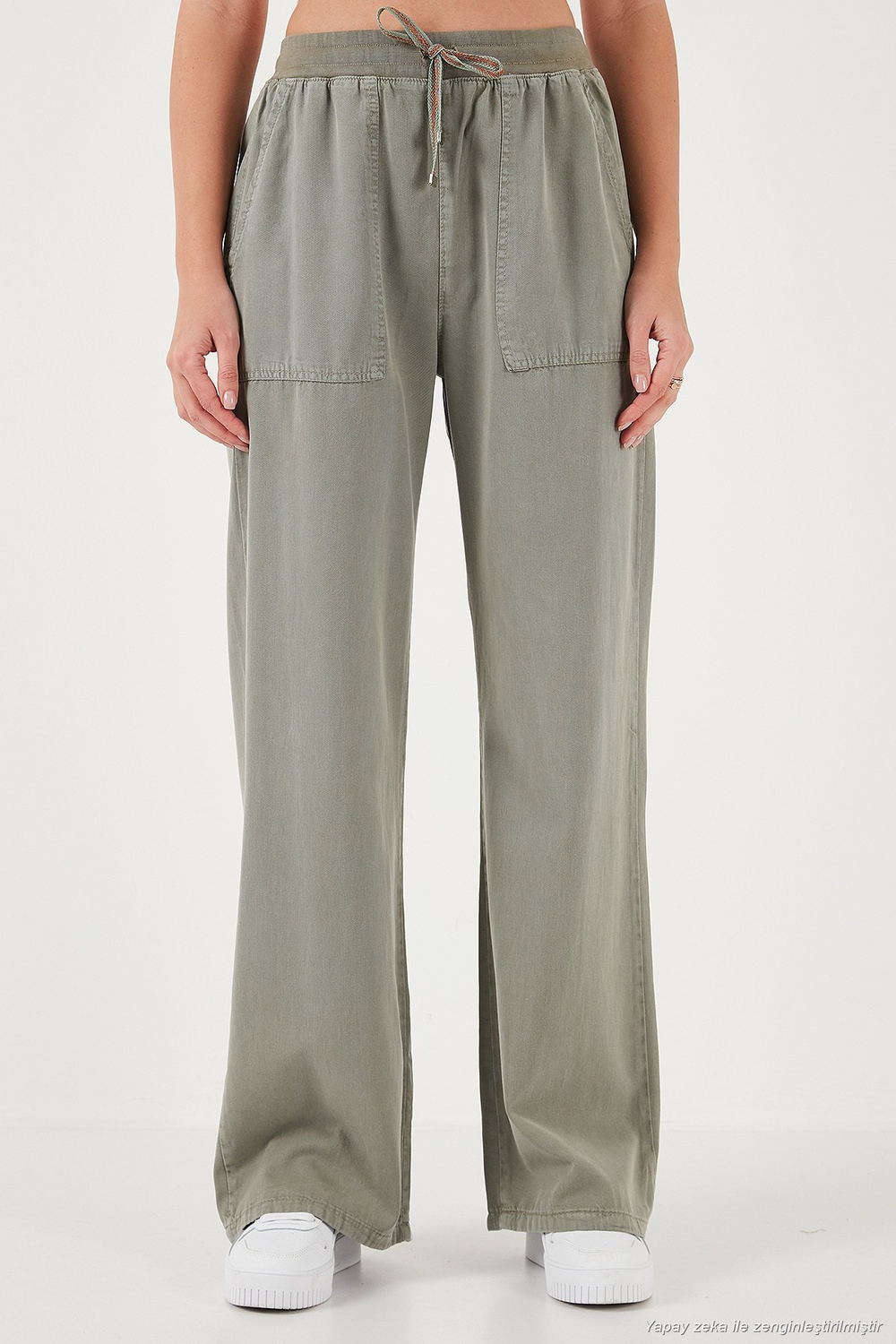 Relaxed Fit Yüksek Bel Bol Paça Kadın Pantolon 668YP5040 HAKİ