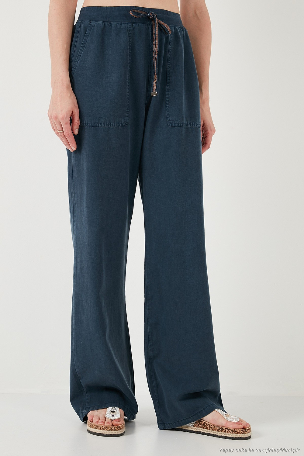 Relaxed Fit Yüksek Bel Bol Paça Kadın Pantolon 668YP5040 LACİVERT