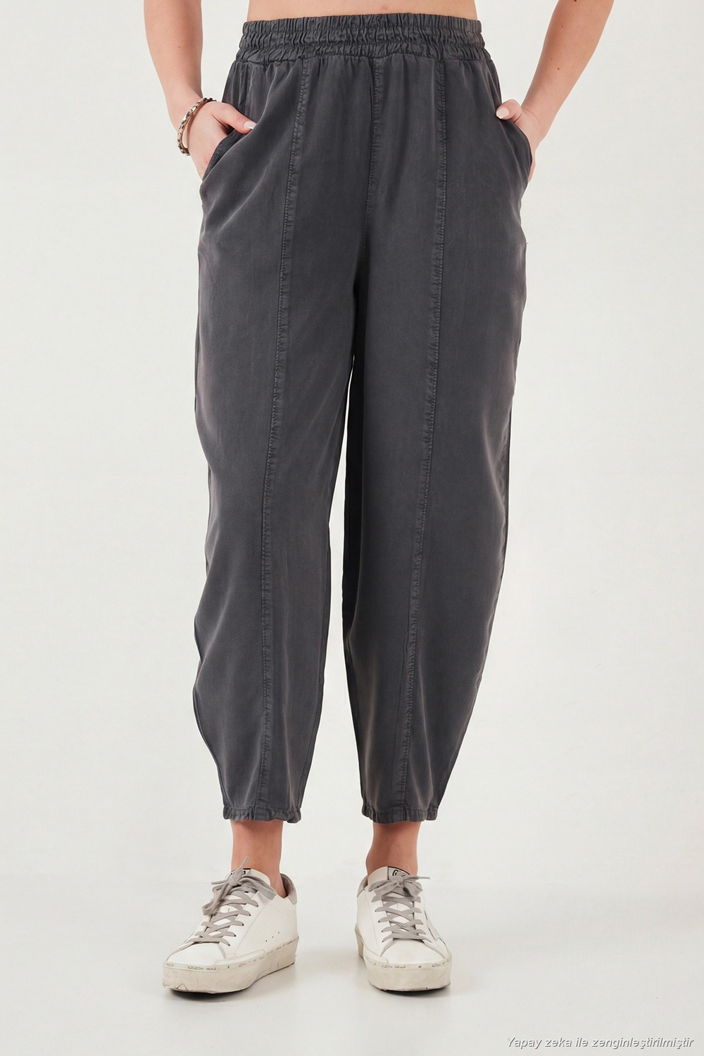 Relaxed Fit Yüksek Bel Daralan Paça Kadın Pantolon 668YP5456 ANTRASİT