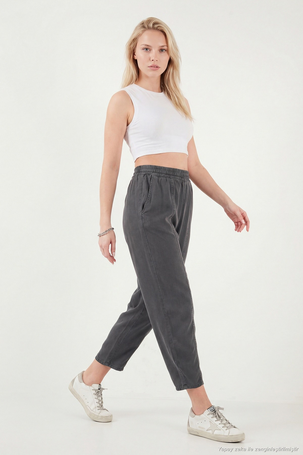 Relaxed Fit Yüksek Bel Daralan Paça Kadın Pantolon 668YP5456 ANTRASİT