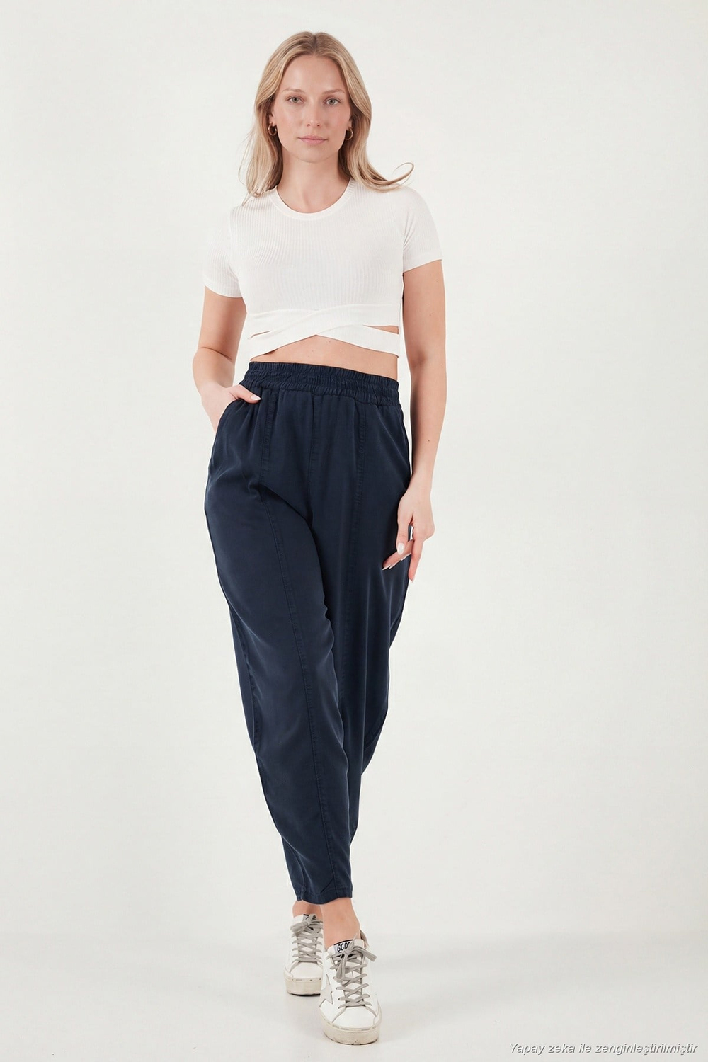 Relaxed Fit Yüksek Bel Daralan Paça Kadın Pantolon 668YP5456 LACİVERT